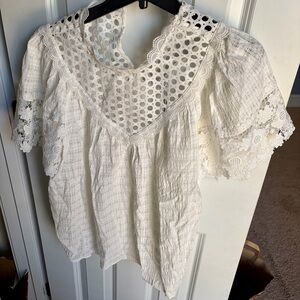 Current Air White Eyelet Lace Peasant Blouse